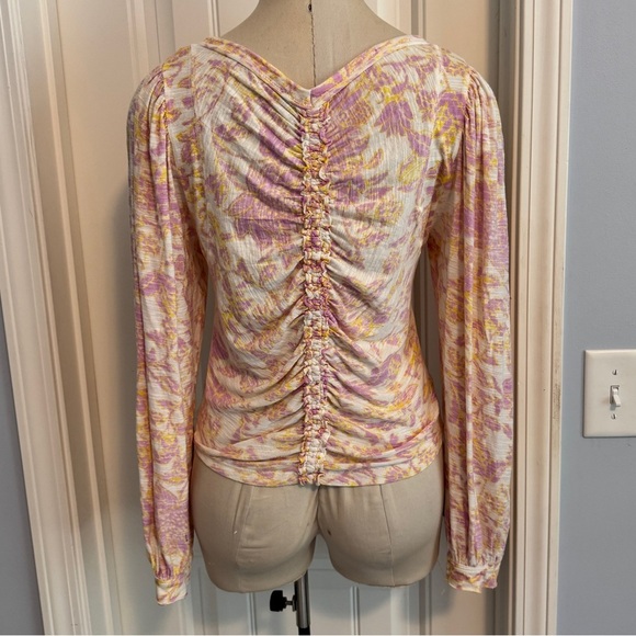 Free People Small Say the Word Ruched Abstract Floral Long Sleeve Top - Picture 3 of 8